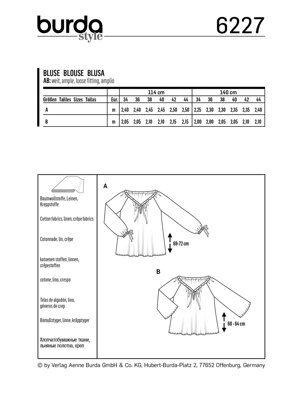 Burda Style Misses' Blouse – Carmen Blouse – Drawstring Neckline B6227 - Paper Pattern, Size 8-18