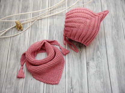 Knitting Pattern – Pixie Set - Baby Cap & Triangular Scarf – No.188E