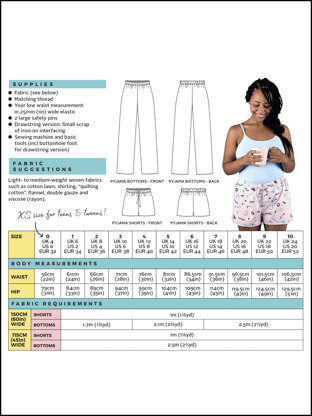 Tilly And The Buttons Jaimie Pyjama Bottoms and Shorts Sewing Pattern 1029 - Paper Pattern, Size UK 6-24 / EUR 34-52