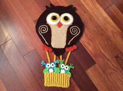 Hot Air Balloon Owl Wall hanging or blanket applique
