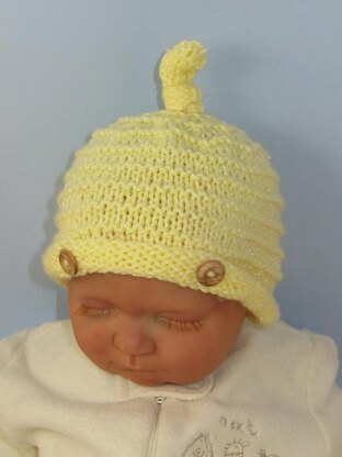 Baby Roll Brim Stripey Topknot Beanie Hat