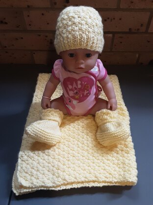 Diamond Baby Set with Blanket, Beanie and Booties Knitting Pattern
