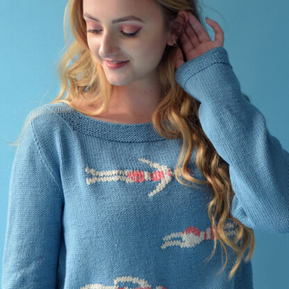 Retro Swimmers Sweater - Free Knitting Pattern in Paintbox Yarns Cotton DK and Metallic DK - Free Downloadable PDF