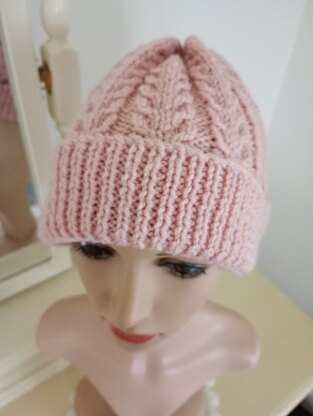 Easy Lace Cable Hat Womens Mens Unisex Straight Needles