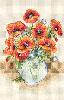 Anchor XS Starters - Poppy Vase Cross Stitch Kit - 15cm x 15cm