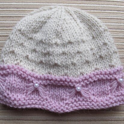 Baby Hat with Butterfly Stitch Trim 6 months, 12-18 months