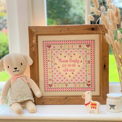 Historical Sampler Company Heart Birth Sampler Cross Stitch Kit - 24cm x 24cm