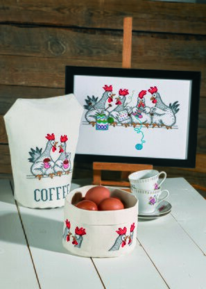 Permin Chicken Talk Coffee Cross Stitch Kit - 23 x 27 cm