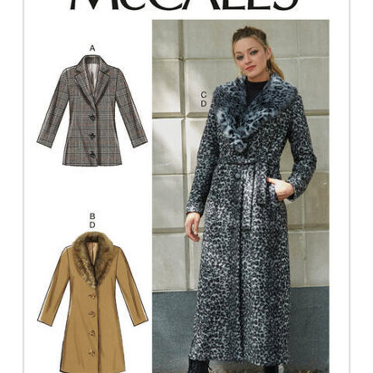 McCall's Misses' Outerwear, Detachable Fur Collar & Belt M8013 - Sewing Pattern