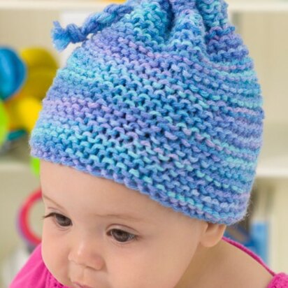 Knit Garter Stitch Baby Hat in Red Heart Super Saver Economy Prints - WR2088