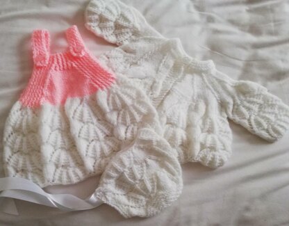 SeaShells Dress, Bonnet/Cap, Matinee Coat Newborn, 0-3mths