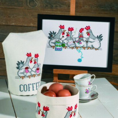 Permin Chicken Talk Coffee Cross Stitch Kit - 23 x 27 cm