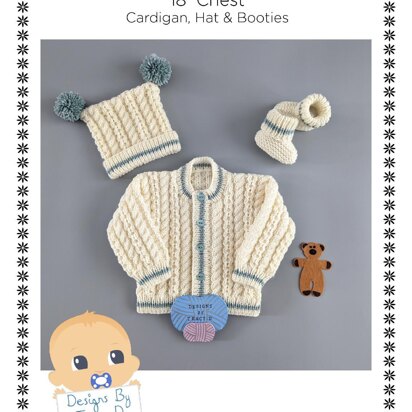 Blake 18" chest Cardigan, Hat and booties Baby Knitting Pattern