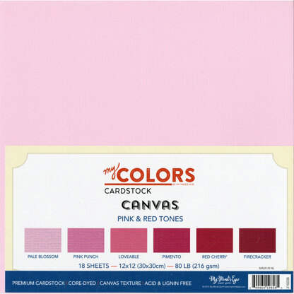 My Colors Canvas Cardstock Bundle 12"X12" 18/Pkg - Pink & Red Tones