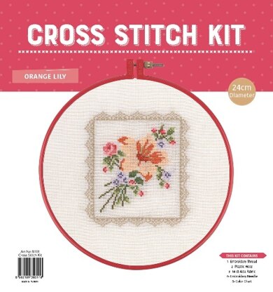 Creative World of Crafts Orange Lily Cross Stitch Kit with Hoop