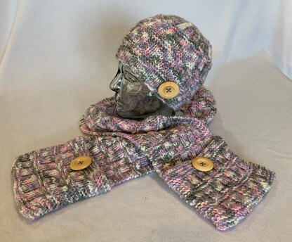 Bars and Ribs Hat and Scarf With Hand Warming Pockets