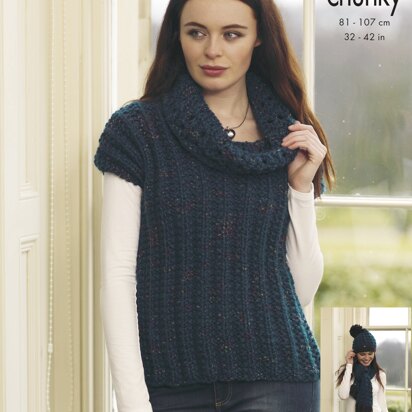 Sweater, Pullover, Hat & Scarf in King Cole Big Value Super Chunky Twist - 4614 - Downloadable PDF