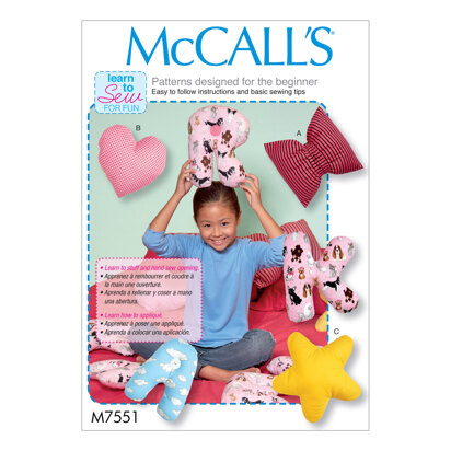 McCall's Star Heart Bow and Alphabet Pillows M7551 - Paper Pattern Size One Size Only