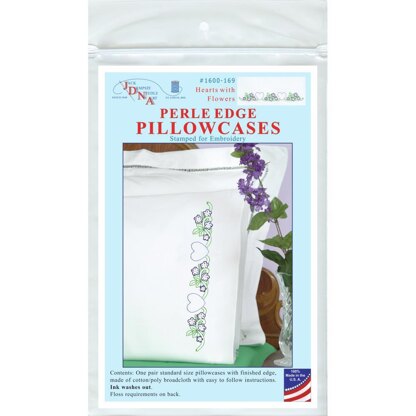 Jack Dempsey Stamped Pillowcases W White Perle Edge 2Pkg - Hearts with Flowers
