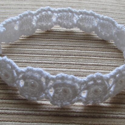 White Cotton Lacy Headband with Pearl Beads