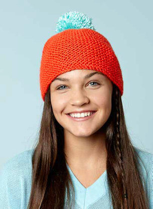 Beanie With Bright Pompom in Caron Simply Soft - Downloadable PDF