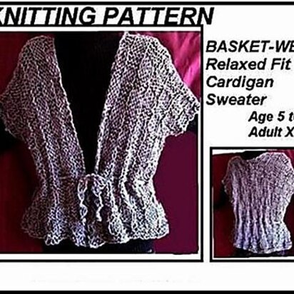 613 KNIT cardigan sweater, basketweave, age 5 to plus size