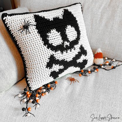 Halloween Cat Skull Pillow