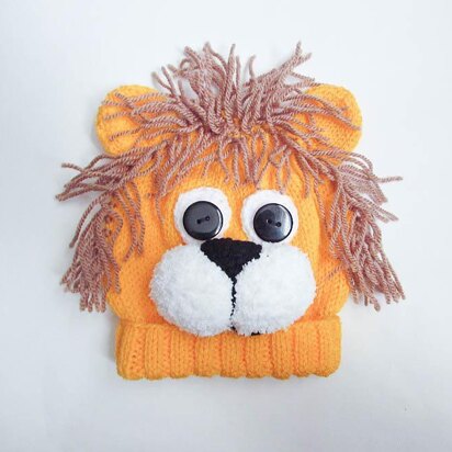 Lion Animal Baby Beanie Hat - knitting pattern