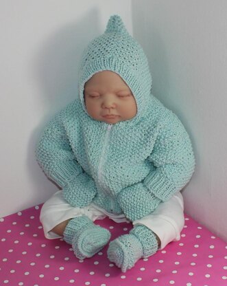 Baby Moss Stitch Hoodie, Mittens & Booties