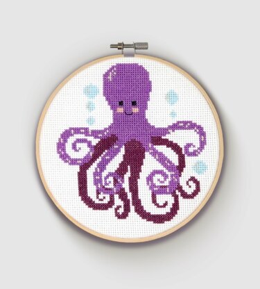 The Crafty Kit Company Purple Octopus Cross Stitch Kit - 15cm