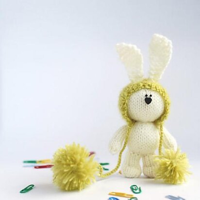 White rabbit in a light green hat - knitting pattern