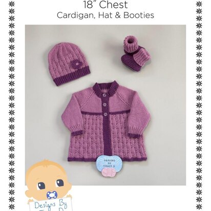 Leah 18 inch chest 3-6mths Baby cardigan, Hat  & Booties knitting pattern