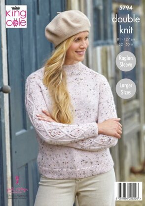 Ladies Round and Stand Up Neck Sweaters in King Cole Homespun DK - P5794 - Leaflet