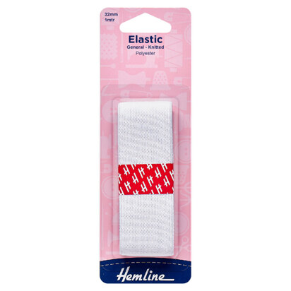 Hemline General Purpose Knitted Elastic: 1m x 32mm: White