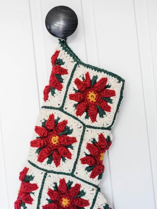 Poinsettia Granny Square Christmas Stocking