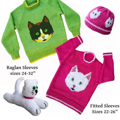 Cat head sweaters, hat & toy