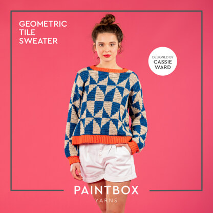 Geometric Tile Sweater - Free Jumper Crochet Pattern For Women in Paintbox Yarns Cotton DK by Paintbox Yarns