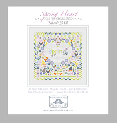Riverdrift House Spring Hearts Medium Card Kits Cross Stitch Kit