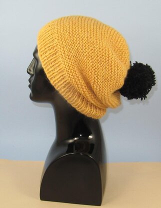 Chunky Garter Stitch Big Bobble Slouch Hat