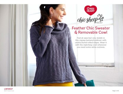 Feather Chic Sweater & Removable Cowl in Red Heart Chic Sheep - LW5907 - Downloadable PDF