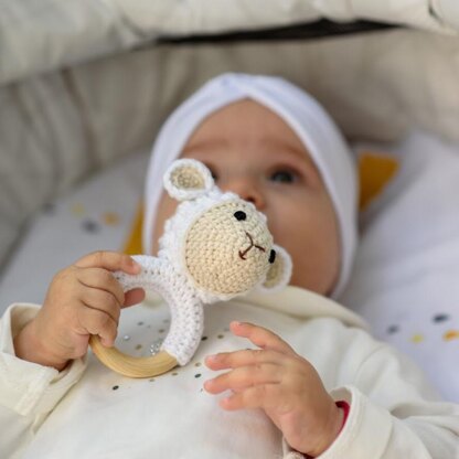 Crochet sheep pattern Baby rattle toy Amigurumi lamb teether farm animal
