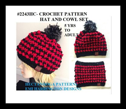 2243HC - Houndstooth Hat & Cowl