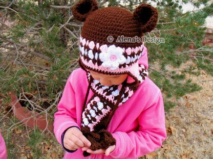 Bear Hat, Baby Booties and  Baby Mittens Set