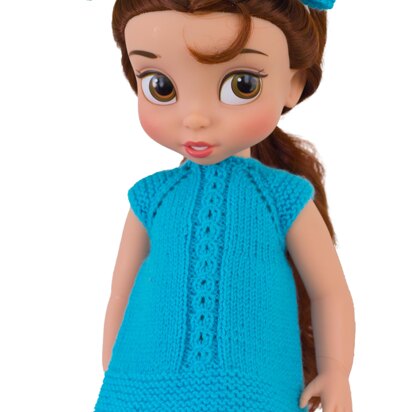 Turquoise Crayon Dress fro 16" Disney Animators Dolls. Doll Clothes Knitting Pattern.