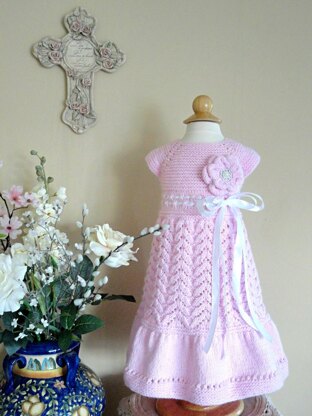 Knitting PATTERN Baby Dress Baptism Knitted Flower