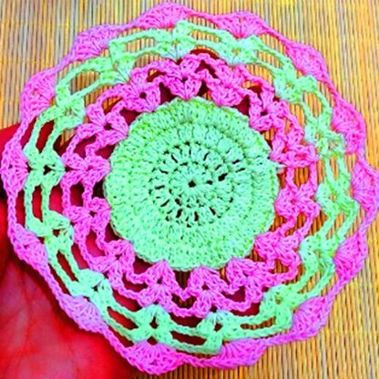 A Crochet Pink And Yellow coaster
