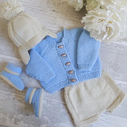 Little Peter Baby Cardigan hat booties and shorts set