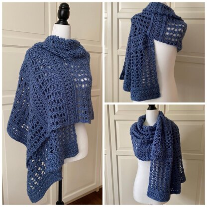 Easy Crochet Wrap Shawl Pattern: Blue-Easy Wrap Shawl