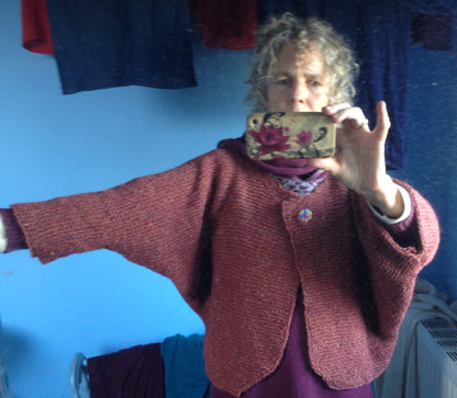 Garter stitch cardigan in ox blood tweed aran