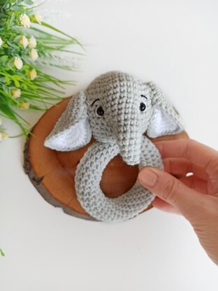 Crochet elephant baby rattle